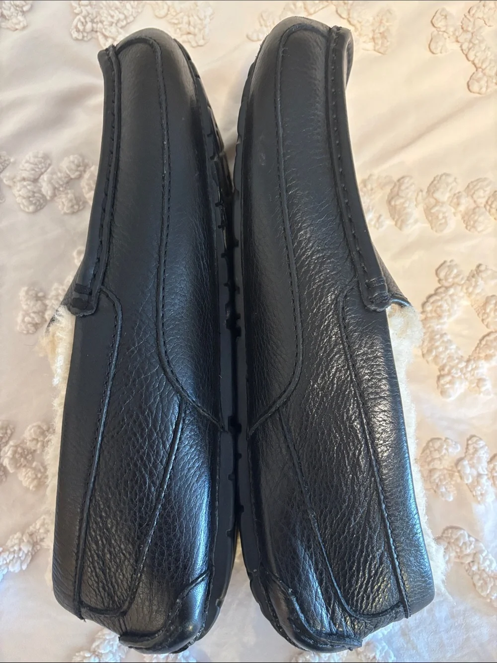 UGG Men’s Black Leather Shearling-Lined Slip-On Loafers